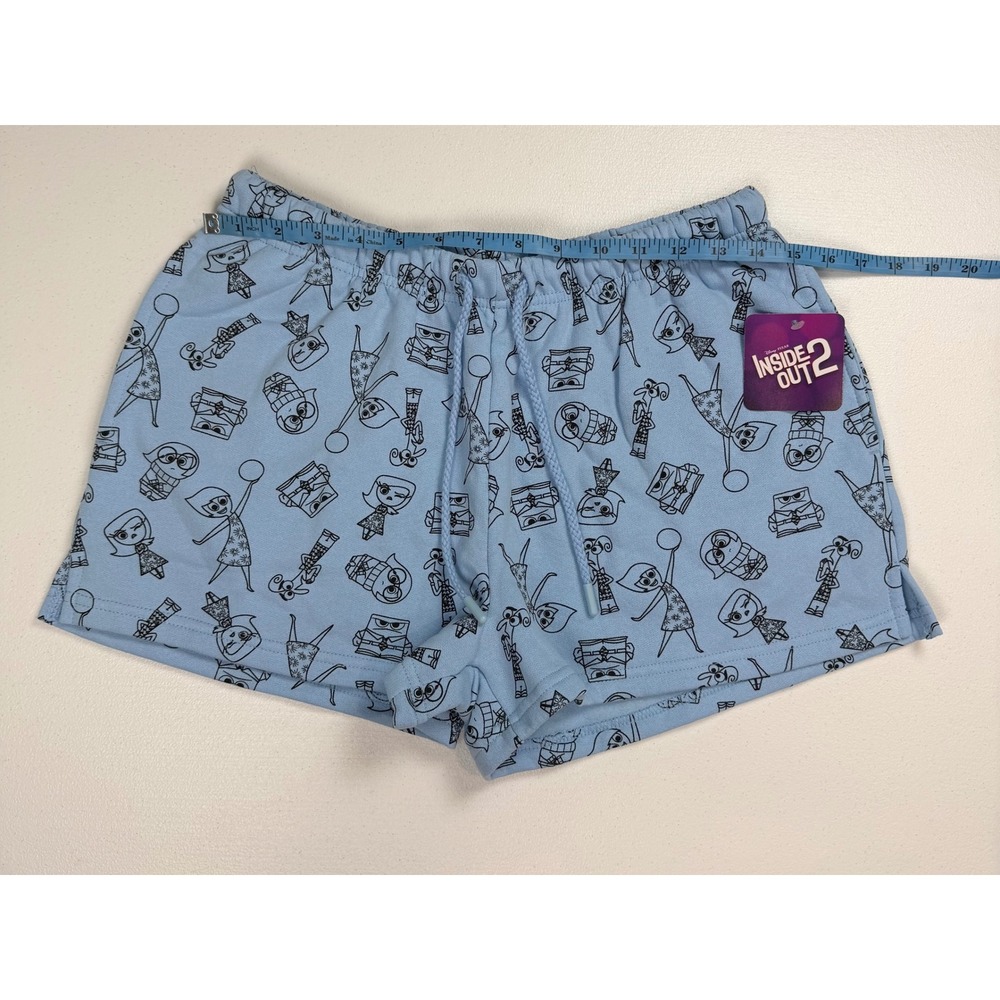 Disney Pixar Inside Out 2 Sweat Shorts Womens Large Blue Fleece Lounge Pockets - Picture 3 of 8